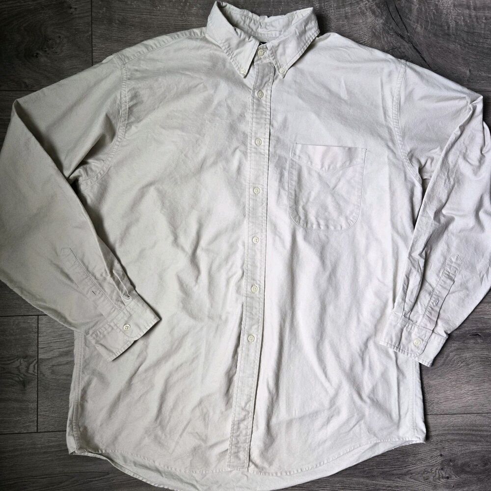 VTG 90s J Crew Giant Pocket Shirt Mens Large Beige Heavyweight Canvas Cotton L